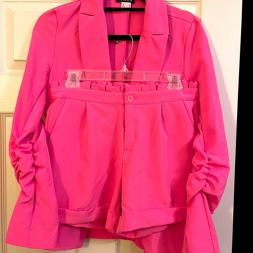 Bright Pink shorts suit blazer and dress shorts. Barbie look out!